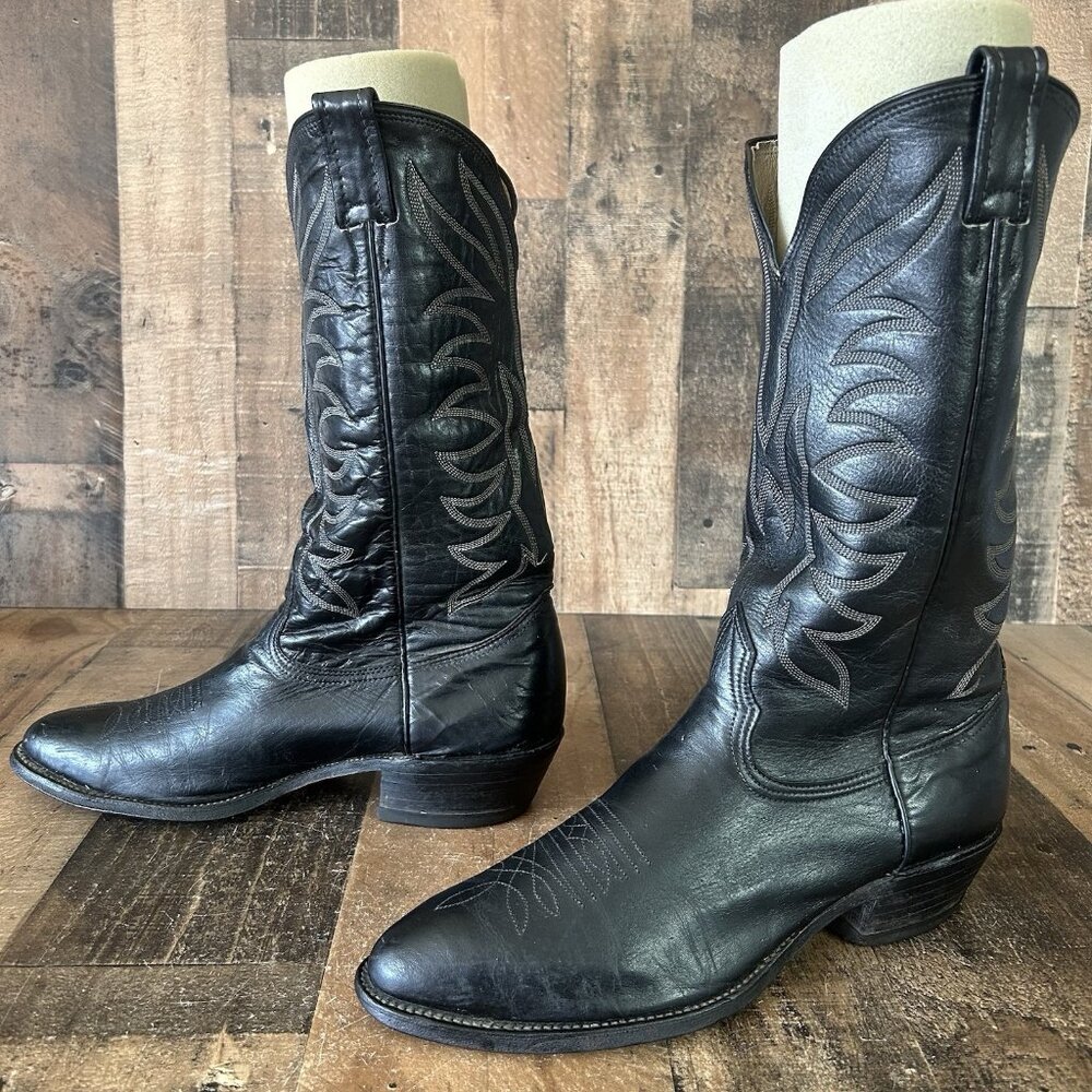 Nocona Vintage Black Western Cowboy Boots Mens 9.5 E